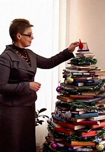 Christmas tree made of books